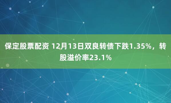 保定股票配资 12月13日双良转债下跌1.35%，转股溢价率23.1%