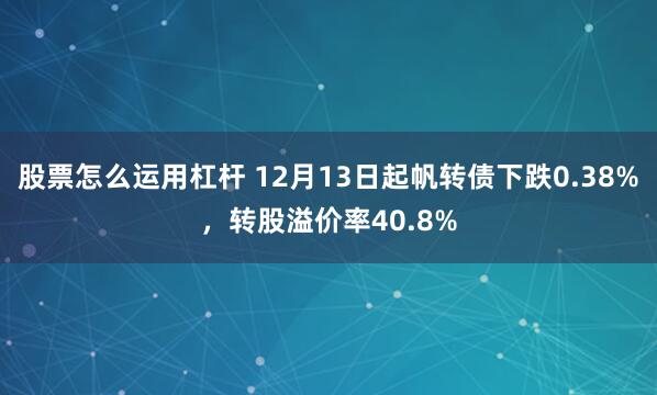 股票怎么运用杠杆 12月13日起帆转债下跌0.38%，转股溢价率40.8%