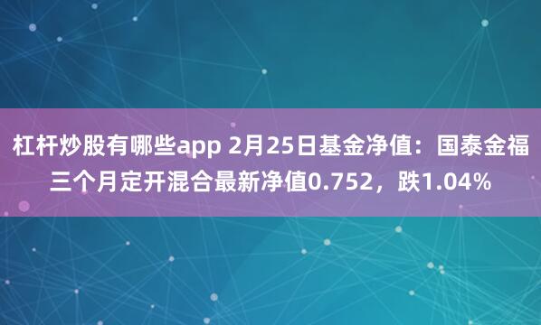 杠杆炒股有哪些app 2月25日基金净值：国泰金福三个月定开混合最新净值0.752，跌1.04%